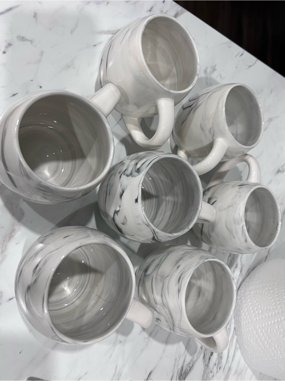 Marble Swirl Ceramic Coffee Mugs - White/Gray - Set of 7